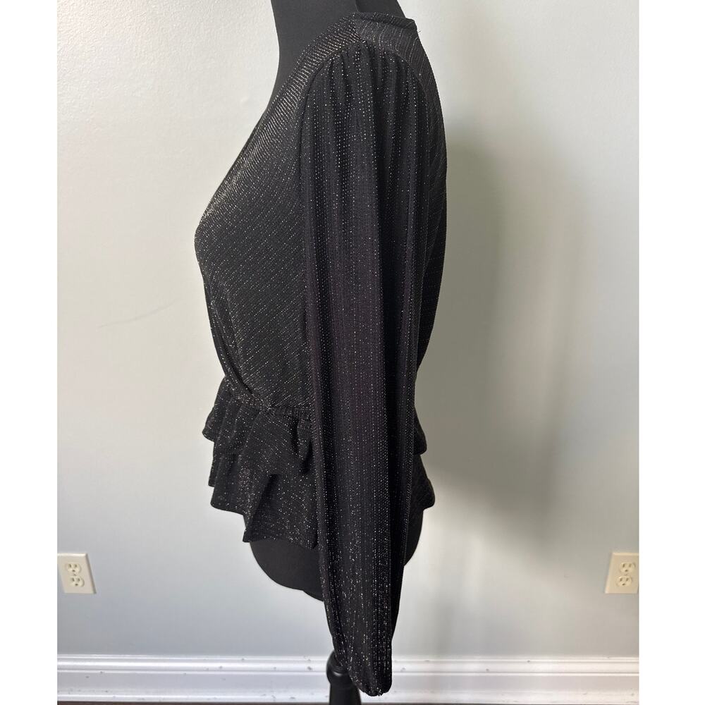 ModCloth Layered in Luminosity Black Metallic V Neck Peplum Stretch Top Sz S NWT - Picture 2 of 6